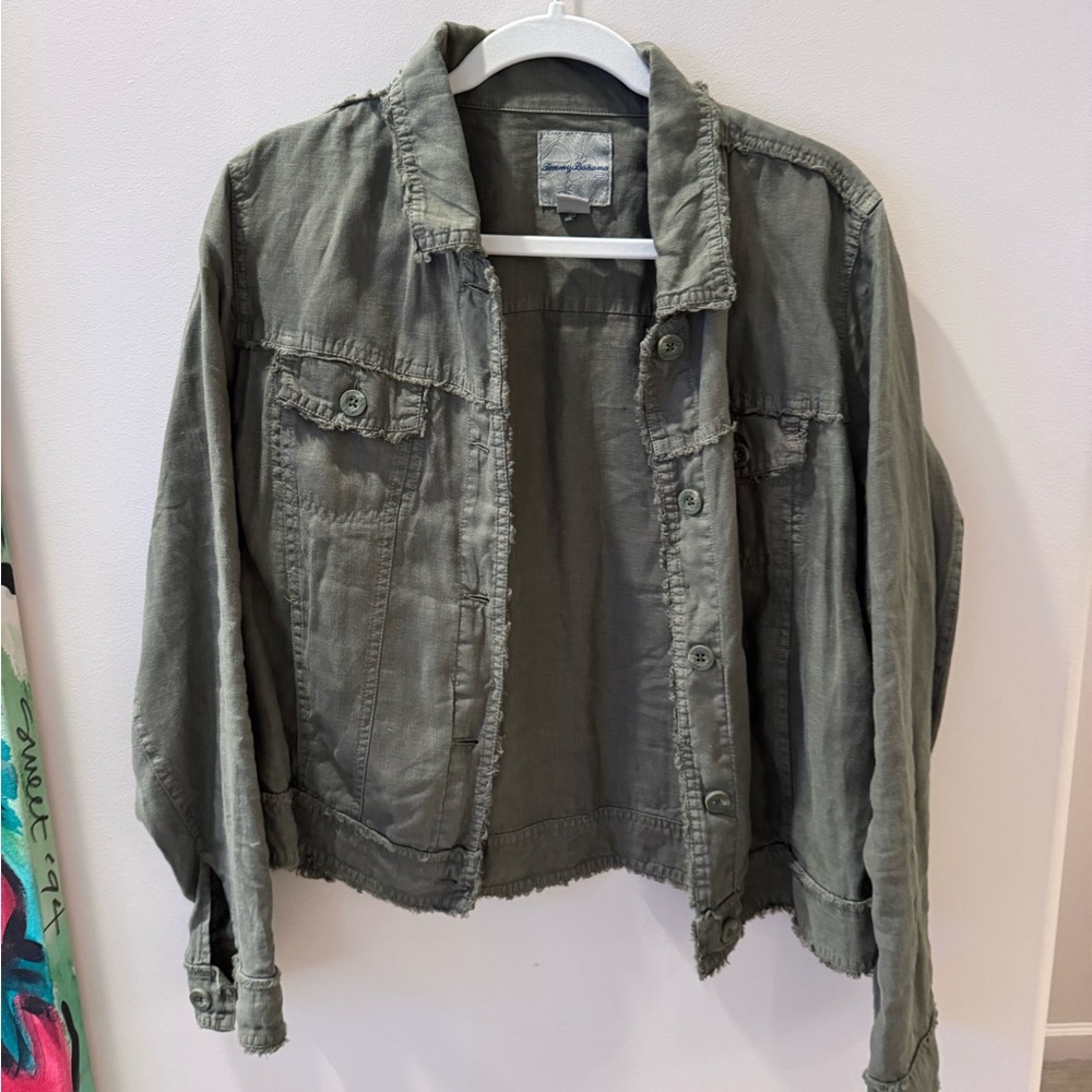 Tommy Bahama Two Palm Linen Jacket Large Women's Olive Green Jacket